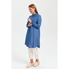 Nihan Büyük Beden Cebi Nakışlı Tencel Tunik  Indigo