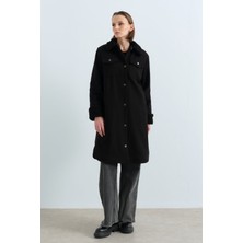 Nihan Kürk Astarlı Gabardin Kaban  Siyah