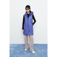 Nihan Süs Fermuarlı Kapitone Yelek  Saks