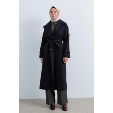 Nihan Metal Toka Detaylı Rahat Trenç  Lacivert