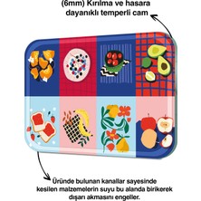 Ortakçı Design Kanallı Cam Kesme Tahtası Karma Desenli  25 Cm x 35 Cm