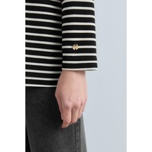 Nihan Balıkçı Yaka Çizgili Basic Sweat  Siyah