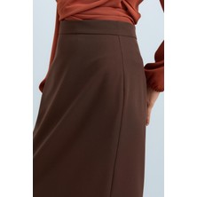 Nihan Arkası Pilikaşeli Kalem Etek  Kahve
