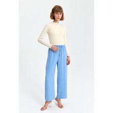 Nihan Beli Lastikli Bol Paça Pantolon  Açık Mavi