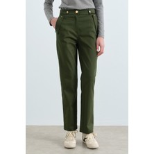 Nihan Rivet Detaylı Boru Paça Pantolon  Yeşil