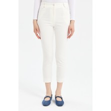 Nihan Dar Paça Kanvas Pantolon  Ekru