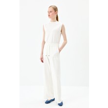 Nihan Beli Lastikli Örme Bol Pantolon  Ekru