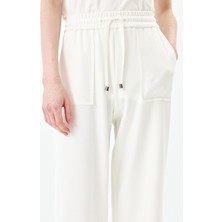 Nihan Beli Lastikli Örme Bol Pantolon  Ekru