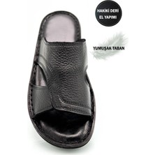 Sermoda Gerçek Deri Erkek Terlik Hafif Terlik Deri A. Şır Siyah