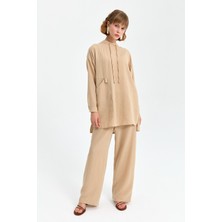 Nihan Oversize Pantolon Tunik Takım  Bej