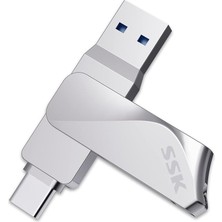 Ssk USB Typ-C 128 GB USB 3.2 Usb-A & Tip C Otg Metalsu Geçirmez  200 Mb/sy Ultra Hızlı Ios/android Uyumlu