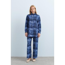 Nihan Dik Yaka Pantolon Tunik Takım  Indigo
