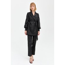 Nihan Jakarlı Taş Aksesuarlı Pantolon Ceket Takım  Siyah