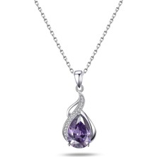 Brezza Lusso Jewelry Pırlanta Model Ametist Mor Zirkon Taşlı Gümüş Kolye
