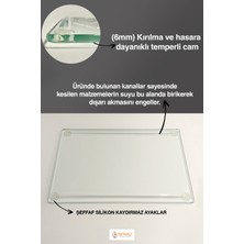 Ortakçı Design Şeffaf Saydam Kanallı Cam Kesme Tahtası | Cam Kesme Tablası 2 Kanallı | 25CM x 35CM