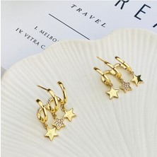 Kyver Çoklu Görünüm Küpe Yıldız Sallantılı Zirkon Taşlı 3lü Görünüm Gold