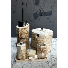 8 Parça Mermer Desenli Beton Banyo Seti Katı Sıvı Sabunluk Diş Fırçalık Çöp Kovası Tuvalet Fırçalığı