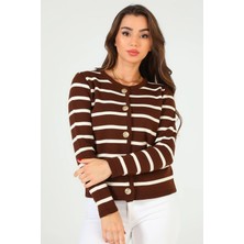 Gülseli Kadın Ön Düğmeli Çizgi Desenli Triko Hırka (s-m-l Beden Uyumludur) P-00005966