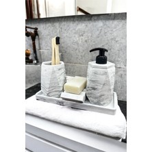 4 Parça Mermer Desenli Beton Banyo Seti Katı Sıvı Sabunluk Diş Fırçalık Tepsi