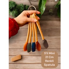 Multiamo 5 Parça  Bambu Saplı Mini 21 cm Silikon Spatula Kaşık Fırça Seti