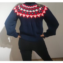 Qu Style Kadın Desenli Lacivert Kazak