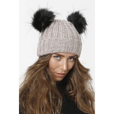 Katlamalı Çift Ponpon Örgü Bere