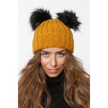 FLORİ Katlamalı Çift Ponpon Örgü Bere