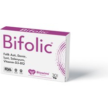 Biowins Pharma Bifolic 30'lu Folik Asit, Demir, Selenyum, Iyot, Vitamin D3 ve Vitamin B12 Içeren Takviye edici gıda