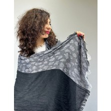 Gri Siyah Desenli Fular Şal Unisex 180X65 cm