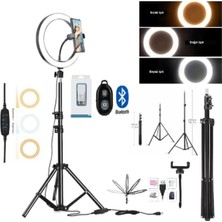 Bluetooth Kumandalı Ring Light Youtuber Tiktok Çekim Makyaj Işığı 14 Inç 2.1 mt Tripod + Adaptör