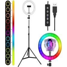 14 Inç (36MJ) Rgb Çok Renkli LED Make Up Selfie Işığı 210 cm Tripot Selfie Çubuğu Tiktok Işığı Rgb