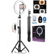 Ring Light Bt Kumandalı Adaptörlü Youtuber Tiktok Çekim Tripod Makyaj Işığı 10"inç 2.1 mt Tripod