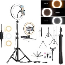 10 Inç +Ring Light Youtuber Tiktok Çekim Telefon Tutucu Makyaj Işığı 2.1 mt Tripod+ Masa Ayaklı