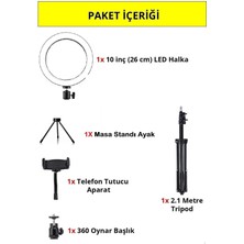 10 Inç +Ring Light Youtuber Tiktok Çekim Telefon Tutucu Makyaj Işığı 2.1 mt Tripod+ Masa Ayaklı