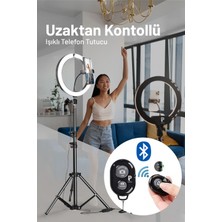 Kumandalı Youtuber Tiktok Çekim Işıklı Telefon Tutucu Makyaj Işığı Ring Light 10 Inç + 2.1 M Tripod