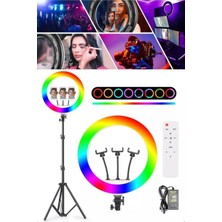 21 Inç Rgb 56CM 100W Mega Boy Ring Light LED Halka, Kuaför ve Makyaj Çekim Işığı