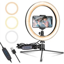 Ring Light Youtuber Tiktok Çekim Telefon Tutucu Makyaj Işığı Tripod+ Masa Ayaklı 14 Inç +2.1 mt