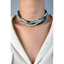 Sose Moda Kristal Boncuk ve Incili Sarmal Kolye - Gri