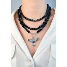 Sose Moda Gümüş Anka Kuşu Üçlü Inci Kolye - Siyah