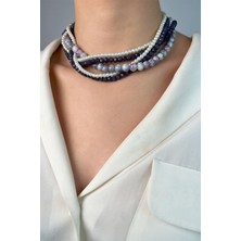 Sose Moda Kristal Boncuk ve Incili Sarmal Kolye - Mor