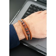 By Zeyna Aksesuar Erkek Hakiki Örme Deri  Kombin 3'lü Bileklik  Manyetik Klipsli