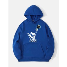 Softway Hang Loose Baskılı Kapüşonlu Içi Yumuşak Polarlı Oversize Sweatshirt - Saks Mavisi
