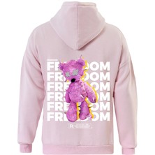 Softway Freedom Baskılı Kapüşonlu Içi Yumuşak Polarlı Oversize Sweatshirt - Pembe