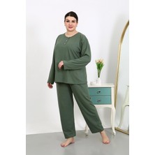 Akbeniz Kadın Büyük Beden Uzun Kol Penye Pijama Takımı Haki 202501