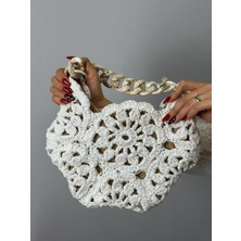 Gönülden Tasarım El Örgüsü Çiçekli Kadın El Çantası 30X27 cm