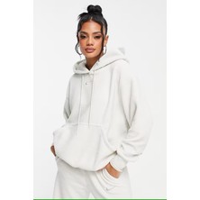 Nike Sportswear Plush Hoodie Sweatshirt Stone Oversize Kadın Geniş Kalıp Peluş Kapüşonlu Sweatshirt Taş