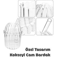 2'li Kübbe Kapaklı Pipetli Bardak Isıya Dayanıklı Eggglass Iskandinav Kahve Sunum Bardağı 430ML Set