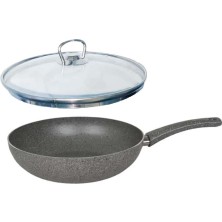 Mehtap Granit Wok Tava 28 cm Cam Kapaklı