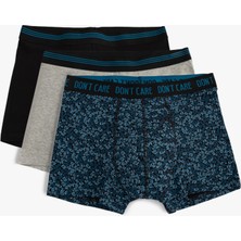 Koton Desenli Slogan Baskılı Lastik Detaylı 3'lü Pamuklu Boxer Seti