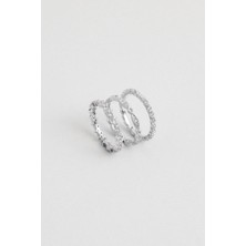 So Chıc... Zirkon Taşlı 18 Ayar Beyaz Altın Kaplama Gümüş Çoklu Yüzük